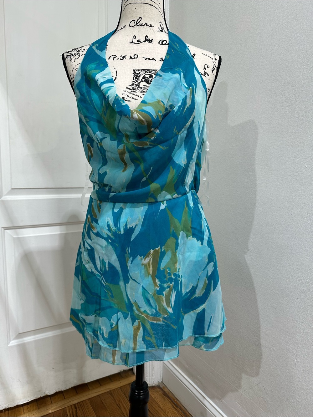 Fashion Nova Teal & Aqua Floral Halter Mini Dress
